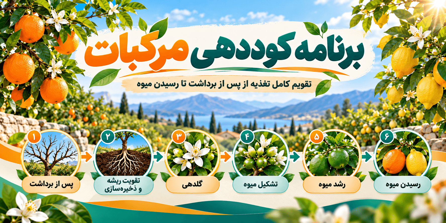 برنامه کوددهی مرکبات | تقویم کامل تغذیه از پس از برداشت تا رسیدن میوه