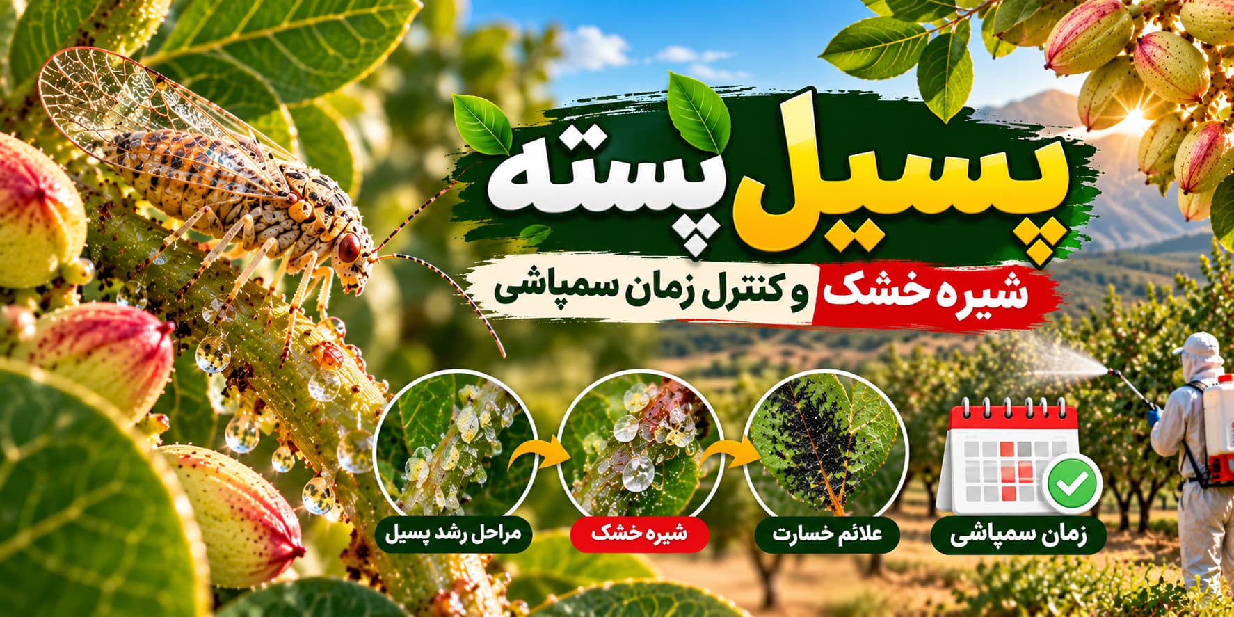 پسیل پسته | شیره خشک و کنترل زمان سمپاشی